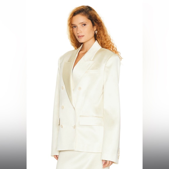 Helsa REVOLVE Heavy Satin Double Breasted Jacket in Ivory Bone - Picture 2 of 9